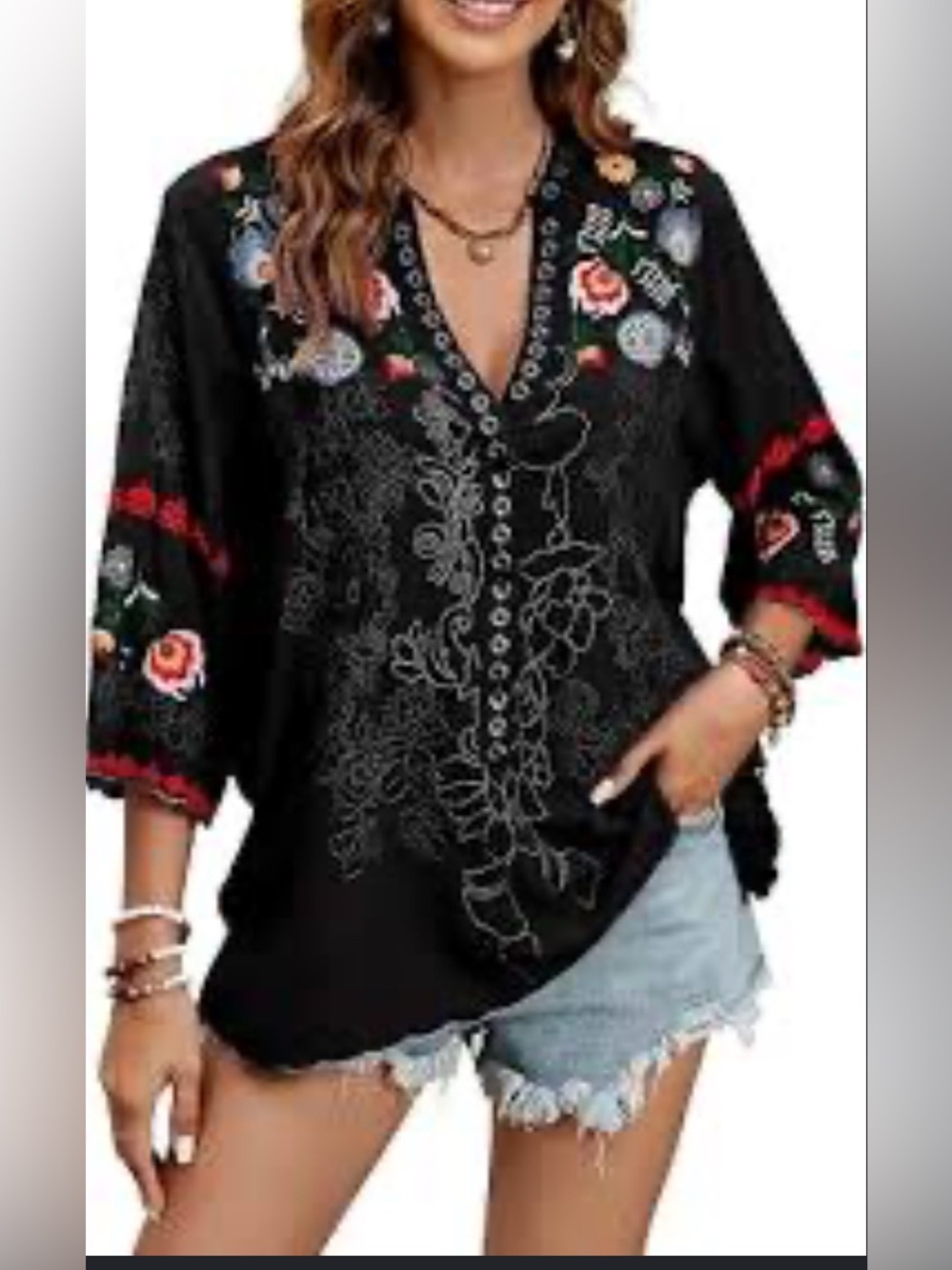 St.Lareina Bohemian Embroidered Tunic Blouse, size XL